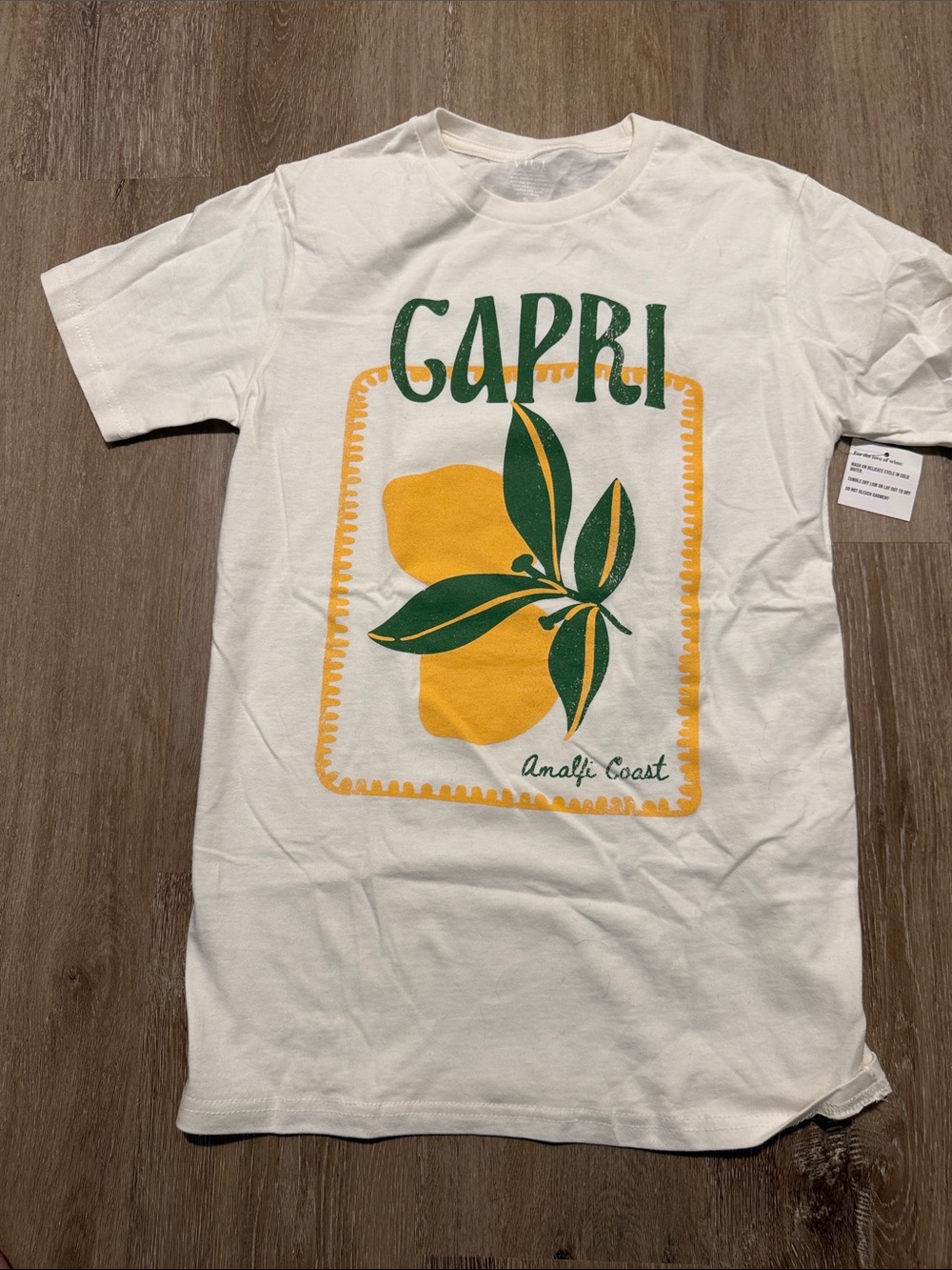 Vici White Capri Graphic Tee with Yellow & Green Print
